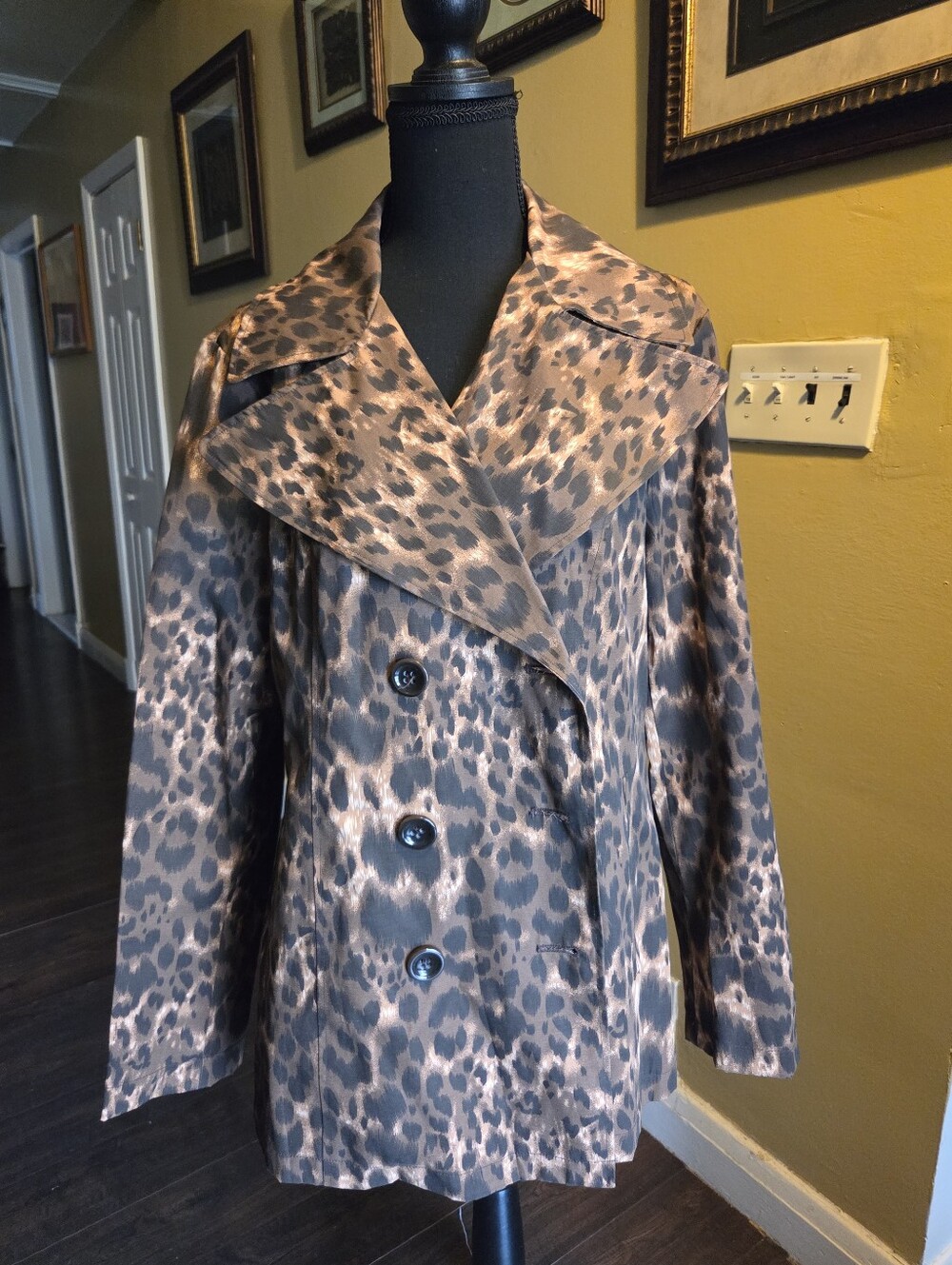 Pelle Studio Brand | Double Breasted Leopard Trench Coat Womens Sixe XL